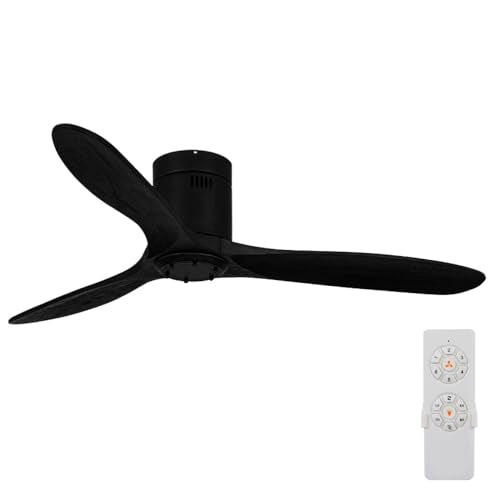 Neatfi 60" Ceiling Fan No Light – 3 Solid Wood Blades, Quiet DC Motor | 6-Speed Modern Flush Mount Low Profile Ceiling Fan with Remote | Bedroom, Living Room, Kitchen (Black, 60 Inches) - color: Black, size: 60 Inches