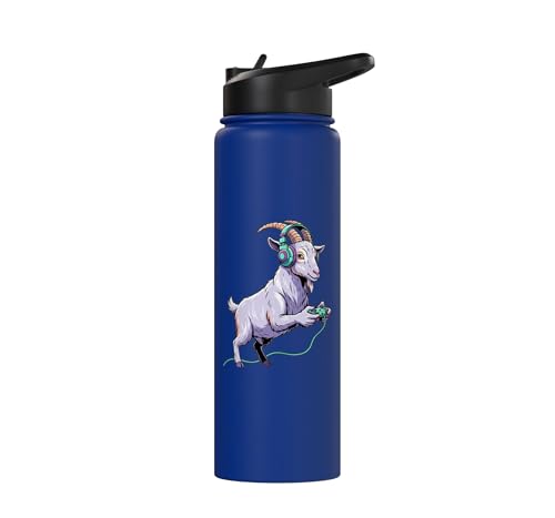 Gaming Goat Kids Controller Gamer Illustration Cute Goat Stainless Steel Insulated Water Bottle - color: Royal Blue