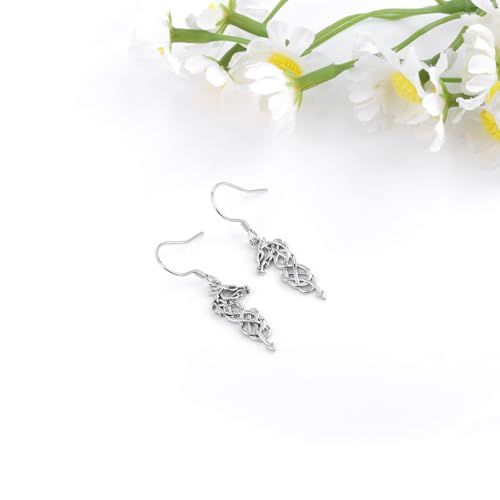 Celtic Animal Earrings for Women - Sterling Silver Hypoallergenic Horse/Dragon/Cow/Goat/Dragonfly/Butterfly Dangle Earrings Animal Jewelry Gifts Birthday Christmas Gifts for Women - color: Celtic Dragon Earrings