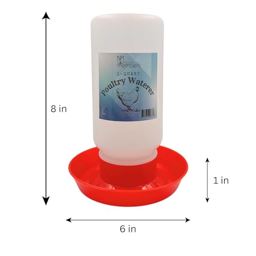 Plastic 1-Quart Chicken Waterer and Chick Drinker | Durable Watering Container for Chickens, Ducks, Ducklings, Chicks, Turkeys, Quail and More