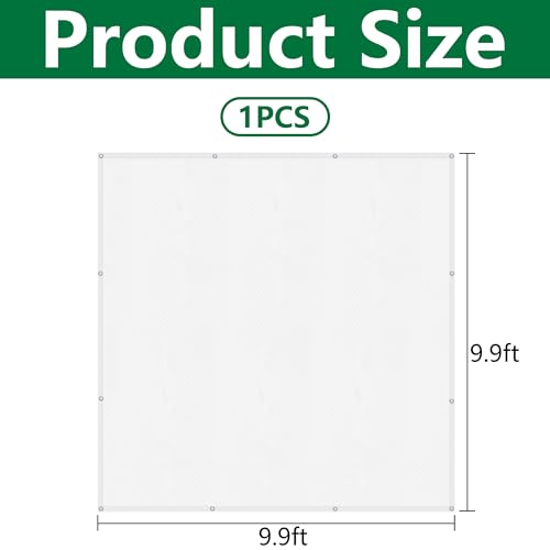 9.9 x 9.9 Ft Plant Sun Shade Cloth, 60% Shading White Sun Protection Net | Tear Resistant Garden Sunshade Cloth Cover with Reinforced Grommets for Protecting Plants from Direct Sunlight - color: 3x3m