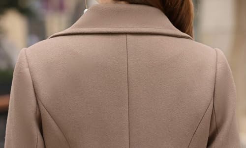 chouyatou Women Elegant Notched Collar Double Breasted Wool Blend Over Coat - color: Khaki, size: Large