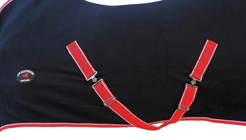 Challenger Horse Polar Fleece Cooler Exercise Blanket Wicks Moisture 4385 - color: Black / Red-White Trim, size: 84 inches