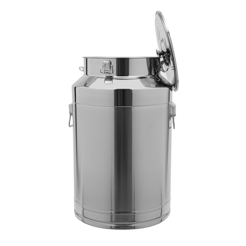 11.81in Thickened Stainless Steel Milk Can Large Liquid Container Storage,Stainless Steel Milk Bucket with Sealing Lid and Carry Handle,for Wine, Oil Storage Transport (76L/20Gal) - size: 76L/20Gal