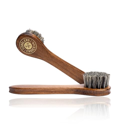 Cobbler’s Choice Co. Leather Care Kit with Horsehair Shoe Brush, Dauber Brush, Welt Brush, Microfiber Cloth - Brown - color: Brown