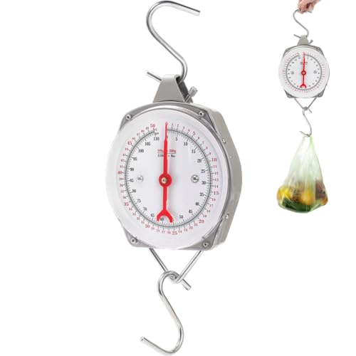 Precision Hanging Scale, 110 LB / 50KG Luggage Weight Scale | Spring Dial Weight Scale Large Fish Scale, Mechanical Kitchen Weighing Food Scale for Market, Feeding, Kitchen