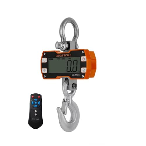 Klau 2000kg 4000 lb Heavy Duty Crane Scale, Orange | Industrial Hanging Scale, LCD Display, Remote Included, For Home Farm Factory Hunting