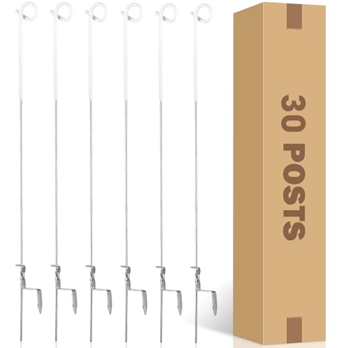 41 Inches Systems Pig Tail Step-in Fence Post,Electric Fencing Post,Stainless Steel for Fence for Garden and Livestock, Easy to Install and Move, White - color: White