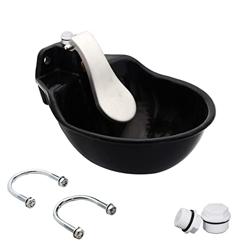 Automatic Livestock Water Bowl, Cast Iron Push Paddle Waterer for Cattle, Horse, Goat & Pig, Heavy Duty Outdoor Metal Automatic Drinking Bowl, 0.55 Gal