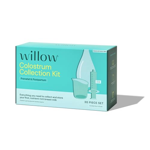 Willow - Colostrum Collection Kit - Colostrum Collector - 20 Syringes | Collection cup, labels & storage case, colostrum collection, breastfeeding essentials, hospital bag essentials