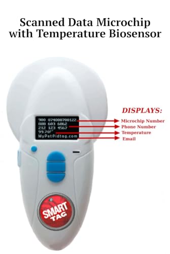 Multi-Frequency Microchip RFID Data Scanner/Temperature Reading by RealTrace for All ISO 134.2KHz & 125KHz, Read/Display/Program Up to 54 Characters (Phone #s,email & More), USB Rechargeable