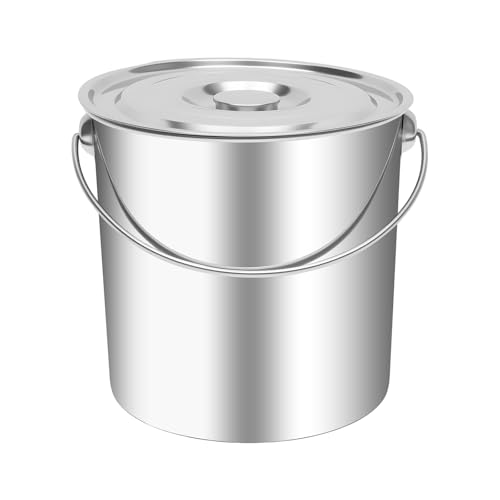 5 Gallon 304 Stainless Steel Bucket with Handle and Hanging Lid | Food Grade Metal Pail for Storage, Commercial Kitchen, Pet Food, Cleaning - 1.6mm Thick, Mirror Finish - size: 5 Gal
