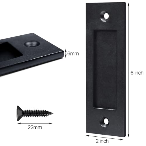 Finger Flush Pulls for Closet Pocket Sliding Barn Door Handle Set Pull Recessed Handle Rectangular Plate Matte Black Mounting Hardware Included (Black) (2''x 6'', Set, 1) - size: 2''x 6''