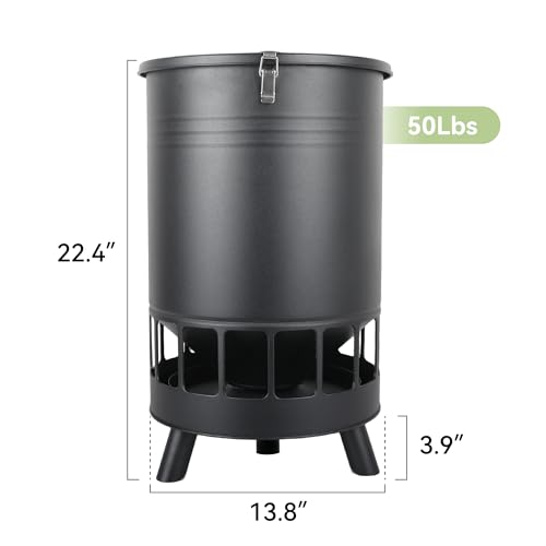 Solution4Patio 50LB No-Waste Chicken Feeder, Large Capacity Gravity Dispenser with Spill Control & 16 Feeding Ports Poultry Feeder for Outdoors & Hen Coop (Black) - color: Black