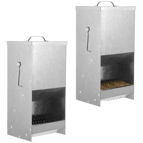 2 PCS Metal Cage Rabbit Feeders, 5 lbs Rabbit Hay Feeders with Adsorbent Lids, Metal Trough Feeders, Outdoor Bunny Food Dispensers for Chicken, Ferrets, Guinea Pigs, and Small Animals