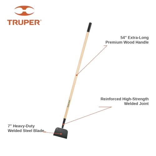 Truper TruTough 7" Sidewalk and Ice Scraper Shovel (Model 30022 / ATJ-R) | Welded, 54-Inch Premium Wood Long Handle, Heavy-Duty Steel Scraping Tool for Chopping Ice, Packed Snow, and Floor Debris - size: 7-Inch X 4-1/2-Inch, style: Welded Sidewalk
