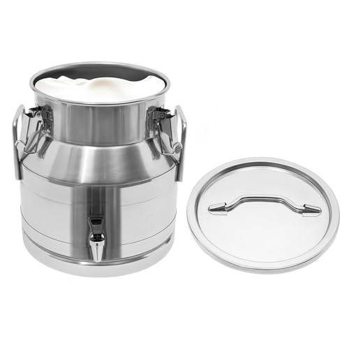 Stainless Steel Food Grade Milk Can, 20L Milk Transport Bucket Wine Pail Sealed Oil Storage Metal Water Beverage Drink Dispenser Handle Liquid Container with faucet for Old Vinegar, Honey (20L) - size: 20L