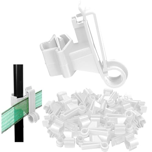 100 Pcs T-Post Poly Tape Insulator Large Snap T-Post Holding Electric Fence Insulator for Farm Fence (White) - color: White