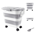 Dog Food Storage Container 30-40lbs, Airtight Pet Food Bin w/ Clear Window | Collapsible Rolling Storage Container with Wheels; Foldable Bucket with Locking Lid & Scoop; Gray - color: Gray-L
