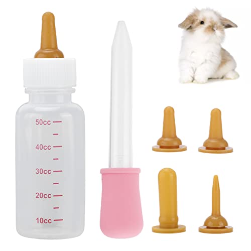 Small Pet Nurser Bottle, Pet Nursing Bottle Kit Dog Nursing Supplies Clear Scale Line Practical Long Nipple Newborn Animals Feeding Bottle for Feeding, Kittens, Squirrel, Puppy(Brown Pacifier+Pink)