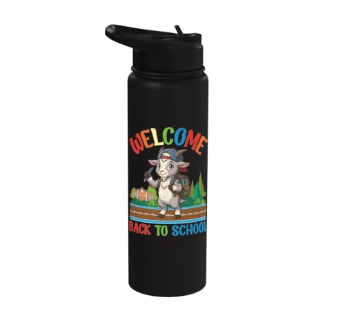 Welcome Back To School Cute Goat Student Boys Girls Kids Stainless Steel Insulated Water Bottle - color: Black