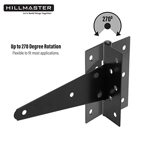 HILLMASTER 8 Inch T-Strap Heavy Duty Shed Door Hinges Gate Strap Hinges Black Tee Hinge Wrought Hardware for Wooden Fences,Yard,Barn Door,Rustproof (4 Pack) - size: 8in 4Pack