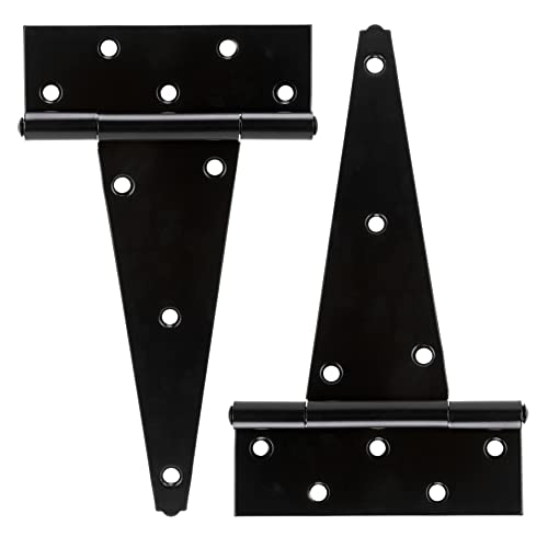 HILLMASTER 10 Inch T-Strap Heavy Duty Shed Door Hinges Gate Strap Hinges Black Tee Hinge Wrought Hardware for Wooden Fences,Yard,Barn Door,Rustproof (2 Pack) - size: 10in 2Pack