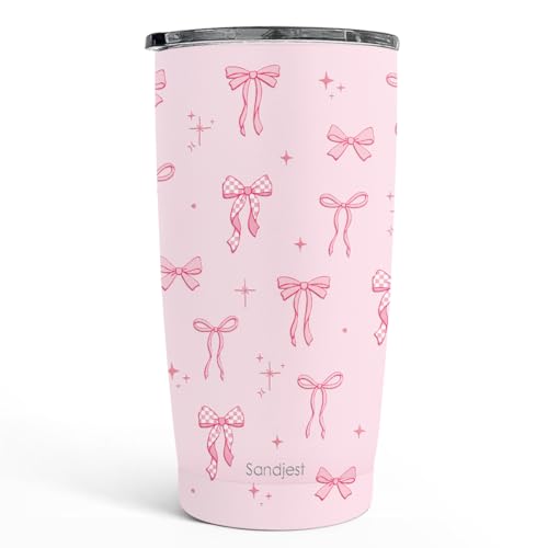 SANDJEST Bow Tumbler 20oz, Stainless Steel Travel Cup with Lid, Insulated Coffee Mug, Bow Gifts for Women Girls Friends Sisters on Birthday Christmas (Pink) - color: Bow 1