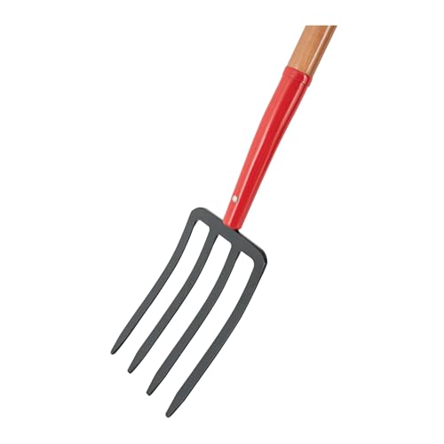 Truper Spading Fork, 4-Tine Steel Head, 30-Inch, Wood D-Handle, Heavy-Duty Garden & Landscaping Digging Fork (Model 30293)