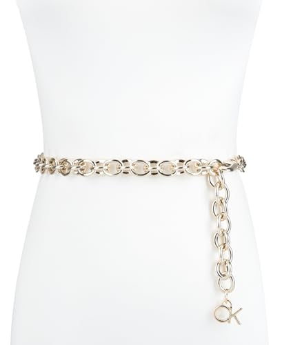 Calvin Klein Women's Slim Mesh and Chain Fashion Waist Belts for Dresses, Trousers - color: Gold, size: Large