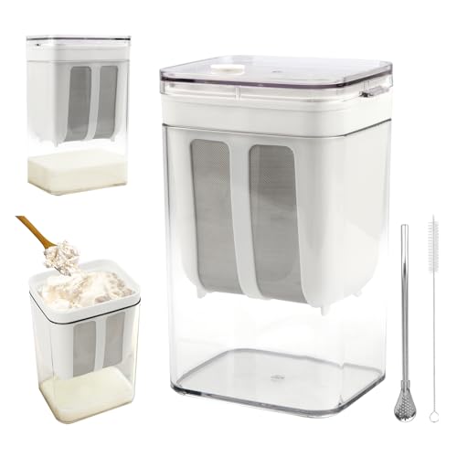 Greek Yogurt Strainer,1.16Qt Yogurt Strainer Separator | Multi Yoghurt Maker with 0.55QT Fine Mesh Basket for Thick Greek Yogurt,Soybean Milk,Berries,Fruit Juice,with Straw Spoon ﻿