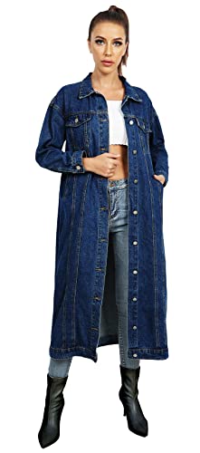 Womens Classic Jean Jacket Plus Size Button Down Denim Trench Coat | Loose Country Concert Office Daily Street Vacation Outerwear - color: Dark Blue, size: Medium