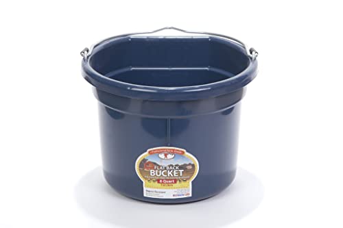 Little Giant® Flat Back Plastic Animal Feed Bucket | Animal Water and Feed Bucket with Metal Handle | 8 Quarts | Navy - color: Navy