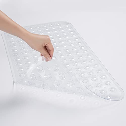 AmazerBath Bath Tub Mat, Medium Size 27.6 x 15 Inches Non-Slip Shower Mats with Suction Cups and Drain Holes, Bathroom Bathtub Mats Machine Washable (Clear) - color: Clear, size: 27.6" x 15" (Rectangular)