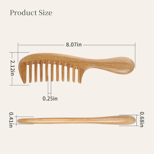 Onedor Handmade 100% Natural Green Sandalwood Hair Combs - Anti-Static Sandalwood Scent Natural Hair Detangler Wooden Comb (Extra Wide Tooth) | Handmade, 0.25 in Tooth Spacing, Smooth Rounded Teeth, Helps Reduce Static, Less Pulling, Wavy Thick Long Hair