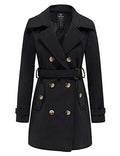 wantdo Women's Double Breasted Pea Coat Winter Mid-Long Trench Coat | Lapel Collar Jacket,Outwear,Windproof Dress Coat,for Fall Spring,Casual Daily Wear,Adjustable Belt - color: Black, size: 3X-Large