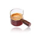Handmade Espresso Shot Glass Double Spouts 3.5oz with American Walnut Handle, Espresso Measuring Cup, Double Spout Glass Measuring Cup, Milk Frothing Pitcher - color: Clear