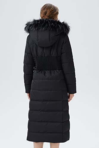 Orolay Women Warm Down Jacket with Hood Fur Long Puffer Coat Brown - color: Black, size: Large