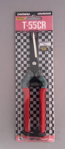 CHIKAMASA T-55CR, Professional Trimming Precise Curved Blade Scissors, Carbon Steel with razor-sharp edges, Curved Blade for precise trimming, harvesting vegetables and fruit, Black/Red