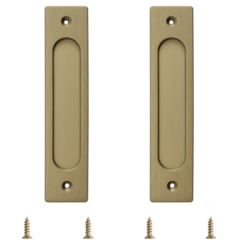 MOROBOR Rectangular Recessed Sliding Door Pulls, 2pcs Bronze Gold Flush Pull Aluminum Alloy Closet Doors Finger Pulls with Mounting Screws for Sliding Barn Door(180mm) - color: Bronze Gold