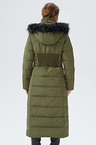 Orolay Women Warm Down Jacket with Hood Fur Long Puffer Coat Brown - color: Armygreen, size: Small