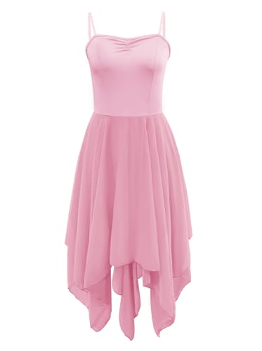 Women's Lyrical Dance Costume Halter Lyrical Dance Dress Irregular Hem Ballet Contemporary Dancewear - color: B27-pink, size: Large