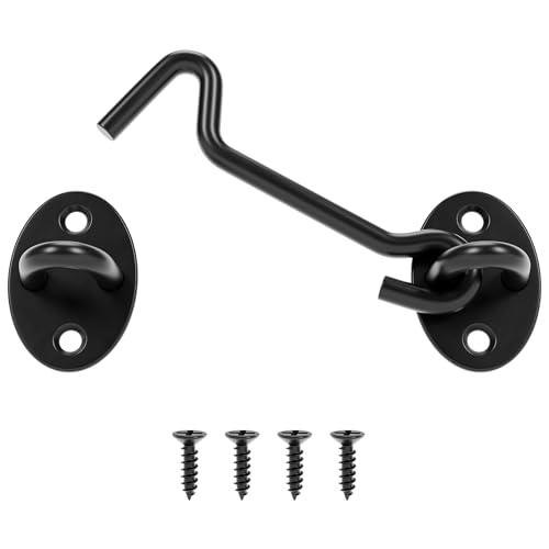 4" Hook and Eye Gate Latch, Sturdy Thickened Barn Door Lock Door Latch Hardware for Gates, Windows, Fences, Cabinets, and Sheds, Black, 1 Pack - size: 4 Inch