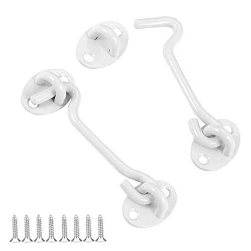 2-Pack White 4" Privacy Hook and Eye Latch for Door Latch Lock Heavy Duty Solid Stainless Steel Door Latches for Barn Doors, Sheds, Wooden Fences - color: *White