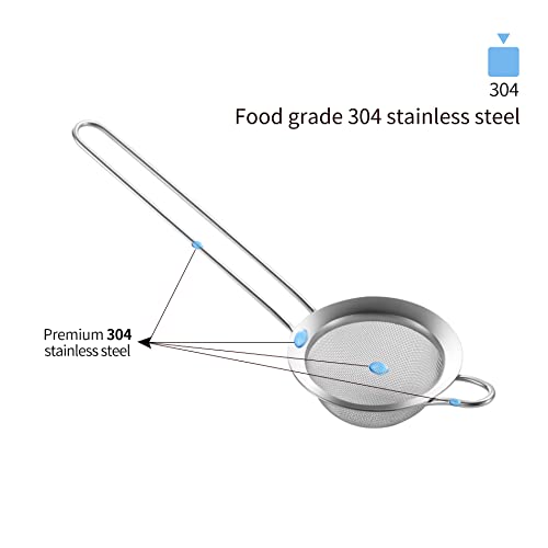 304 Stainless Steel 3.15 inch Fine Mesh Strainers for Kitchen, Colander-Skimmer with Handle, Sieve Sifters for Food, Tea, Rice, Oil, Noodles, Fruits, Vegetable 3inch - size: Small 3 inch