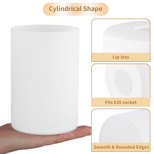 3 Pack Frosted Opal White Glass Lamp Shade, Lip-less Cylinder Glass Light Fixture Cover, Replacement Globe for Chandelier, Pendant, Vanity Light