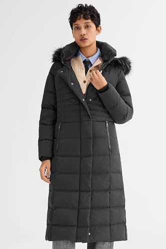 Orolay Women Warm Down Jacket with Hood Fur Long Puffer Coat Brown - color: Black, size: X-Small