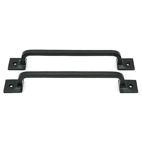 CRAFTSMAN ROAD Black Cast Iron Pull Handles 12 inch (Squared Base, Set of 2) - Cabinet Door Handles, Gate Handle Pull, Barn Door Hardware, Grab Handles (Pack of 2) - size: 12 Inch (Pack of 2)