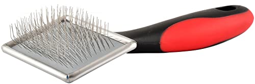 Jeffers Pet Non Slip Slicker Grooming Brush – Soft Flexible Pins, Red & Black Handle. Detangling Grooming Tool for Dogs & Cats w/Short, Long, Thick & Curly Coats, Easy Storage, Travel Size - Small - color: Non Slip Slicker, size: Small