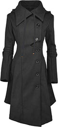 Long Trench Pea Coat for Women - Winter Trench Coat Goth Lapel Peacoat Outwear Thick Hood Pea Jacket Trenchcoat - color: A- Black, size: X-Small